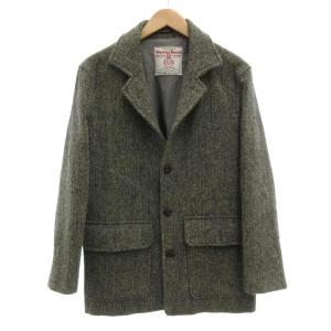 ウールテーラードジャケット くるみボタン 総裏地 ヘリンボーン柄 黒 ブラック 白 ホワイト /GV GY18