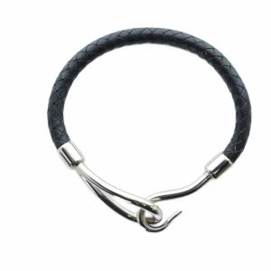 HERMES ジャンボ ブレスレット アクセサリー バングル レザー 黒 ブラック GY18 /MQ OH
