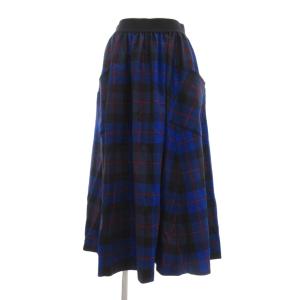 タグ付き フレアスカート F マキシ ロング イージー チェック柄 ウール 青 ブルー /AE GY18