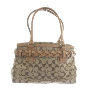 COACH ハンドバッグ トート キャンバス レザー シグネチャー 総柄 茶色 ブラウン F13065 /XZ GY18