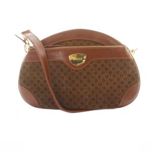 ショルダーバッグ 斜めがけ ロゴ 総柄 スエード 茶 ブラウン GY18 /MQ OH