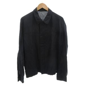 シャツジャケット 麻 リネン M 紺 ネイビー ジップアップ /FF GY18