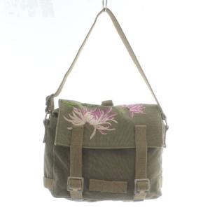 ハンドバッグ ワンショルダー キャンバス 花柄 刺繍 カーキ ピンク /XZ GY11