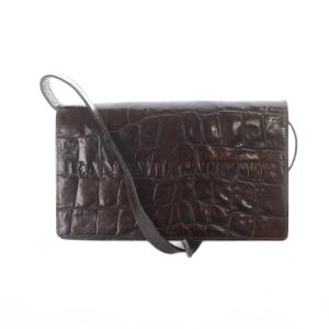 ショルダーバッグ クロコダイル型押し ブラウン