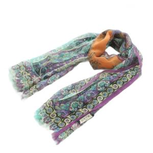 ストール 絹 シルク ペイズリー柄 総柄 フリンジ ロゴ マルチカラー /XZ GY18