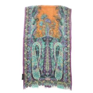 ETRO ストール 絹 シルク ペイズリー柄 総柄 フリンジ ロゴ マルチカラー /XZ GY18