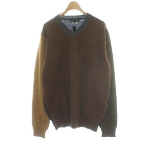 AD2015 ニット セーター Vネック ウール L ブラウン マルチカラー 切り替えデザイン DP-N010