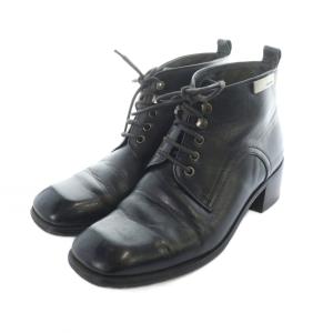 PRADA ショートブーツ スクエアトゥ ロゴ レザー 36 23cm 黒 ブラック GY11 /MQ OH