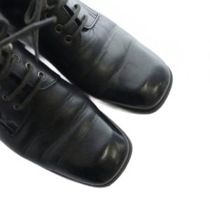 PRADA ショートブーツ スクエアトゥ ロゴ レザー 36 23cm 黒 ブラック GY11 /MQ OH