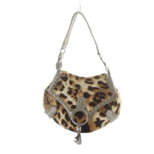 F05 ワンショルダーバッグ ハンド ロゴ ヒョウ柄 レオパード柄 ハラコ 茶 ブラウン GY11 /MQ