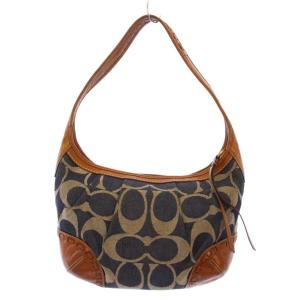 COACH トートバッグ ワンショルダー デニム キャンバス レザー シグネクチャー 紺 ネイビー 茶色 ブラウン