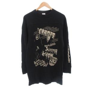 Tシャツ カットソー F 長袖 クルーネック プリント ロゴ 黒 ブラック /AE GY18