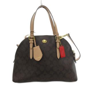 ハンドバッグ ショルダー 2WAY シグネチャー柄 ドーム型 チャーム付き 茶 ブラウン F26184