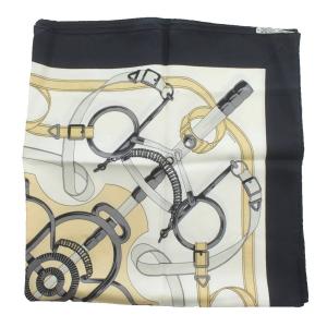 HERMES カレ90 EPERON D'OR 黄金の拍車 スカーフ シルク ブラック ベージュ
