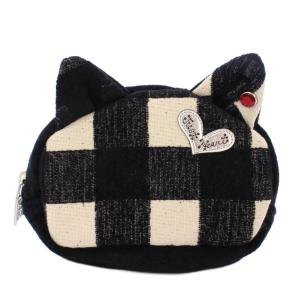 ポーチ 小物入れ チェック柄 猫耳 黒 ブラック /XZ GY18
