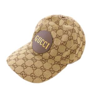 帽子 ベースボールキャップ GGキャンバス レザー ロゴパッチ 総柄 M 58cm ベージュ 茶色 ブラウン