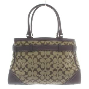 COACH トートバッグ ハンド キャンバス レザー シグネチャー 総柄 ロゴ ベージュ 紫 パープル F08K07