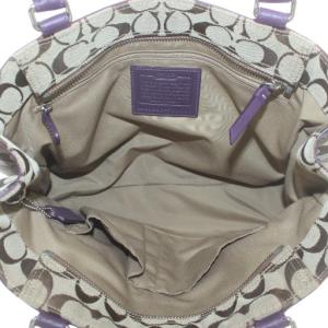 COACH トートバッグ ハンド キャンバス レザー シグネチャー 総柄 ロゴ ベージュ 紫 パープル F08K07