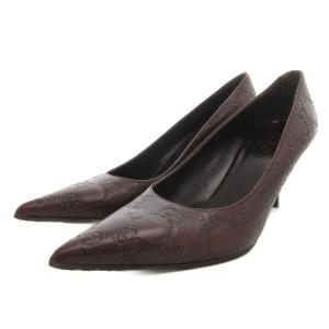 グッチシマ パンプス レザー 36.5 ボルドー GG柄 ポインテッドトゥ ピンヒール 146752 /FF