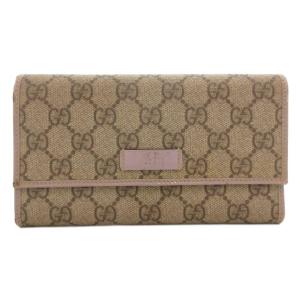 190336 グッチシマ GGスプリーム 三つ折長財布 ウォレット ロゴ PVC レザー ベージュ 紫