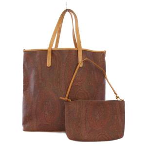 トートバッグ ワンショルダー PVC レザー ペイズリー柄 総柄 ポーチ付き 茶色 ブラウン /XZ GY18