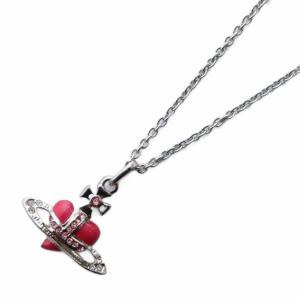 ディアマンテハートオーブネックレス シルバーカラー ピンク