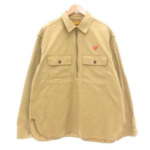 Zip-Up Work Shirt ハーフジップ XXL ベージュ系 HM29SH002