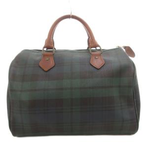 POLO RALPH LAUREN ミニボストン ハンドバッグ ブラックウォッチ PVC レザー ロゴプレート 紺 ネイビー 緑 グリーン