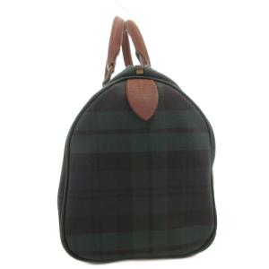 POLO RALPH LAUREN ミニボストン ハンドバッグ ブラックウォッチ PVC レザー ロゴプレート 紺 ネイビー 緑 グリーン
