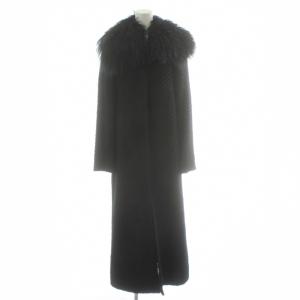 ロングコート ウール S 黒 ブラック ファー襟 ヘリンボーン柄 長袖 アウター /PP GY18