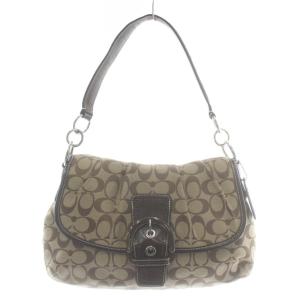 ハンドバッグ ワンショルダー キャンバス レザー シグネチャー 総柄 ベージュ 茶色 ブラウン F17093