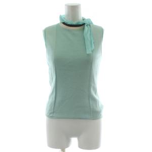 ノースリーブ ニット 絹 シルク 40 青 ブルー 無地 リボン付き トップス /PP GY11