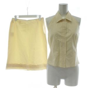 セットアップ 42 ベージュ ホルターネック 襟付き 裾レース ノースリーブトップス スカート 膝丈 /PP