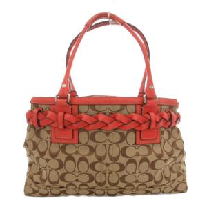 COACH F13068 キャリーオール シグネチャー ハンドバッグ トート 肩掛け タッセル ロゴ キャンバス レザー