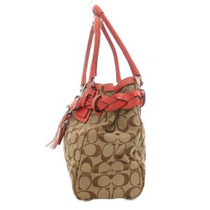 COACH F13068 キャリーオール シグネチャー ハンドバッグ トート 肩掛け タッセル ロゴ キャンバス レザー