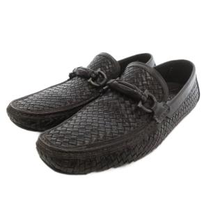 ROUND ガンチーニ ビットローファー ドライビングシューズ 編み込みレザー 牛革 9 カフェ色 /UO