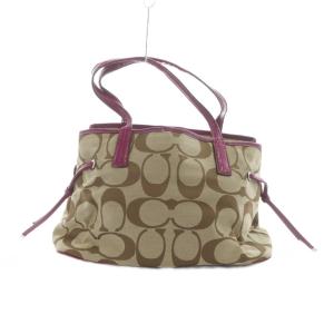 COACH ハンドバッグ トート キャンバス レザー ロゴ シグネチャー 茶 ブラウン 紫 GY11 /MQ