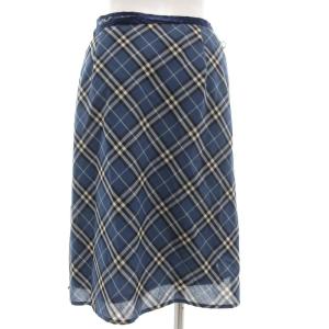 BURBERRY BLUE LABEL ラップスカート タイト ひざ丈 38 ペチコート付 チェック柄 青 ブルー 黒 ブラック /GV GY11