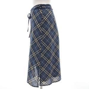 BURBERRY BLUE LABEL ラップスカート タイト ひざ丈 38 ペチコート付 チェック柄 青 ブルー 黒 ブラック /GV GY11