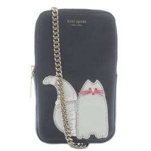 スマホポーチ ショルダーバッグ レザー 猫 ロゴ 紺 ネイビー /XZ GY18