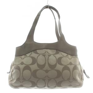COACH トートバッグ ハンド キャンバス レザー シグネチャー ロゴ シルバー金具 ベージュ F18828 /XZ