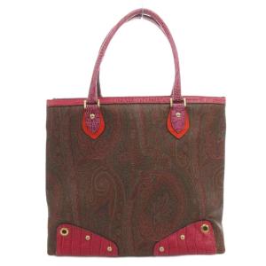 ETRO ハンドバッグ ブラウン ピンク ペイズリー柄 クロコ型押し