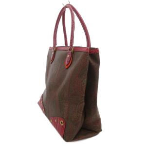 ETRO ハンドバッグ ブラウン ピンク ペイズリー柄 クロコ型押し