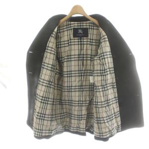 BURBERRY LONDON Pコート ウール 40 黒 ブラック 無地 ダブルブレスト 長袖 アウター ショート丈 ノバチェック FN027-777-09