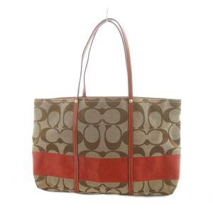 COACH F11099 トートバッグ ハンド キャンバス レザー シグネチャー ロゴ 赤 レッド 茶 ブラウン GY11