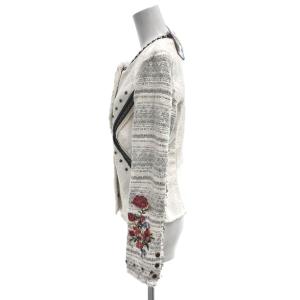 Desigual タグ付き ツイードジャケット 花柄 刺繍デザイン 袖切替 スタッズ 36 白 ホワイト GY18 /TZ