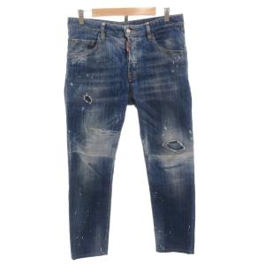 デニムパンツ ジーンズ スキニー 46 インディゴ ダメージ加工 ペイント加工 ウォッシュ加工 /FF