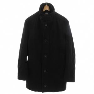 スタンドカラーコート カシミヤ混 ウール 48 黒 ブラック ハーフ丈 GY18 /TZ