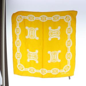 大判スカーフ ストール 絹 シルク マカダム柄 ロゴ 黄 イエロー GY18 /MQ OH