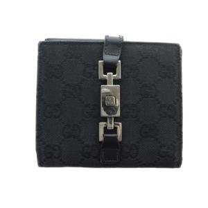 二つ折り財布 ウォレット ロゴ キャンバス レザー GG柄 黒 ブラック GY11 /MQ OH